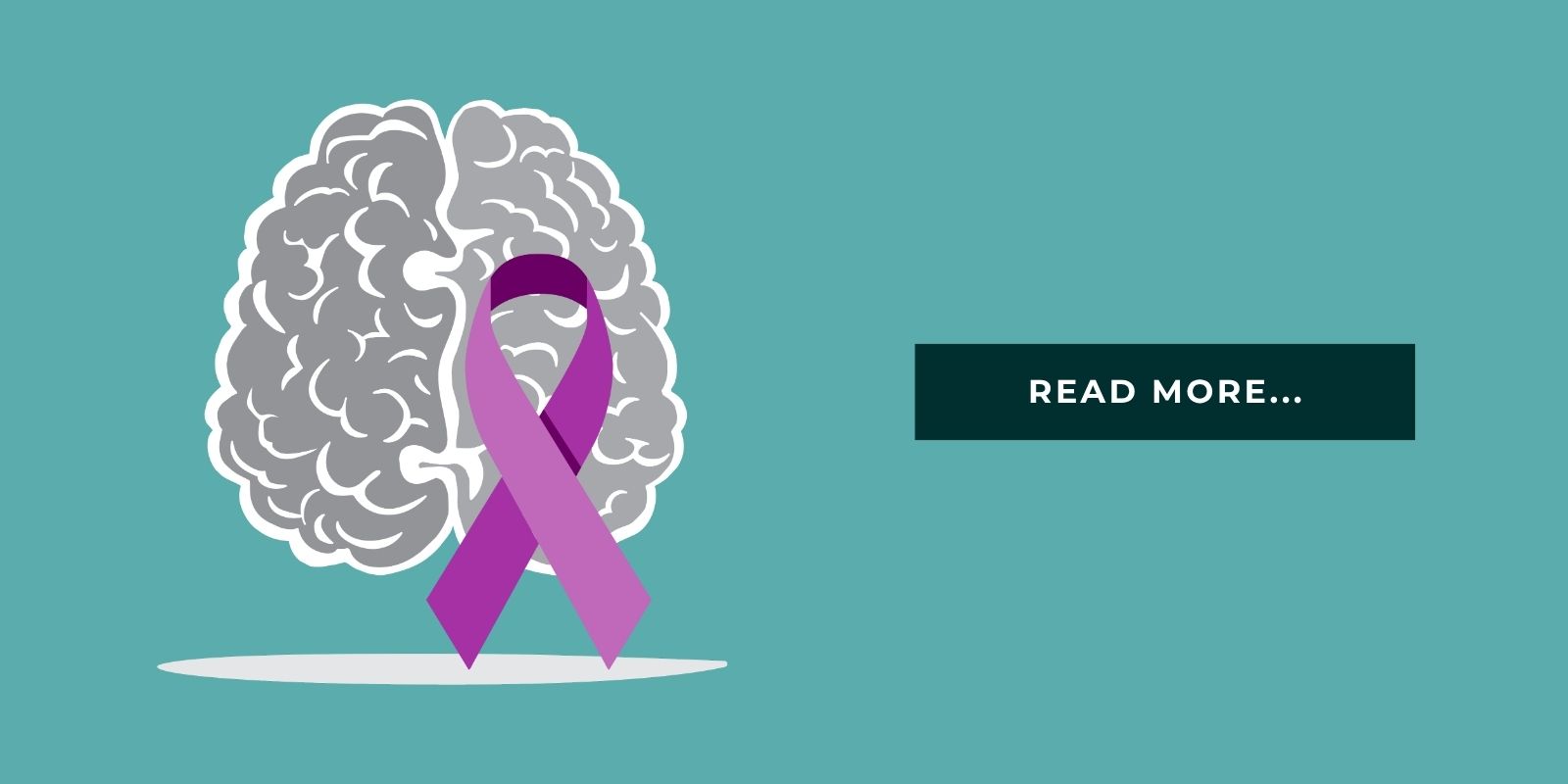 Blog Header Illustration of a brain and a purple ribbon to represent Alzheimers and it says 'read more'